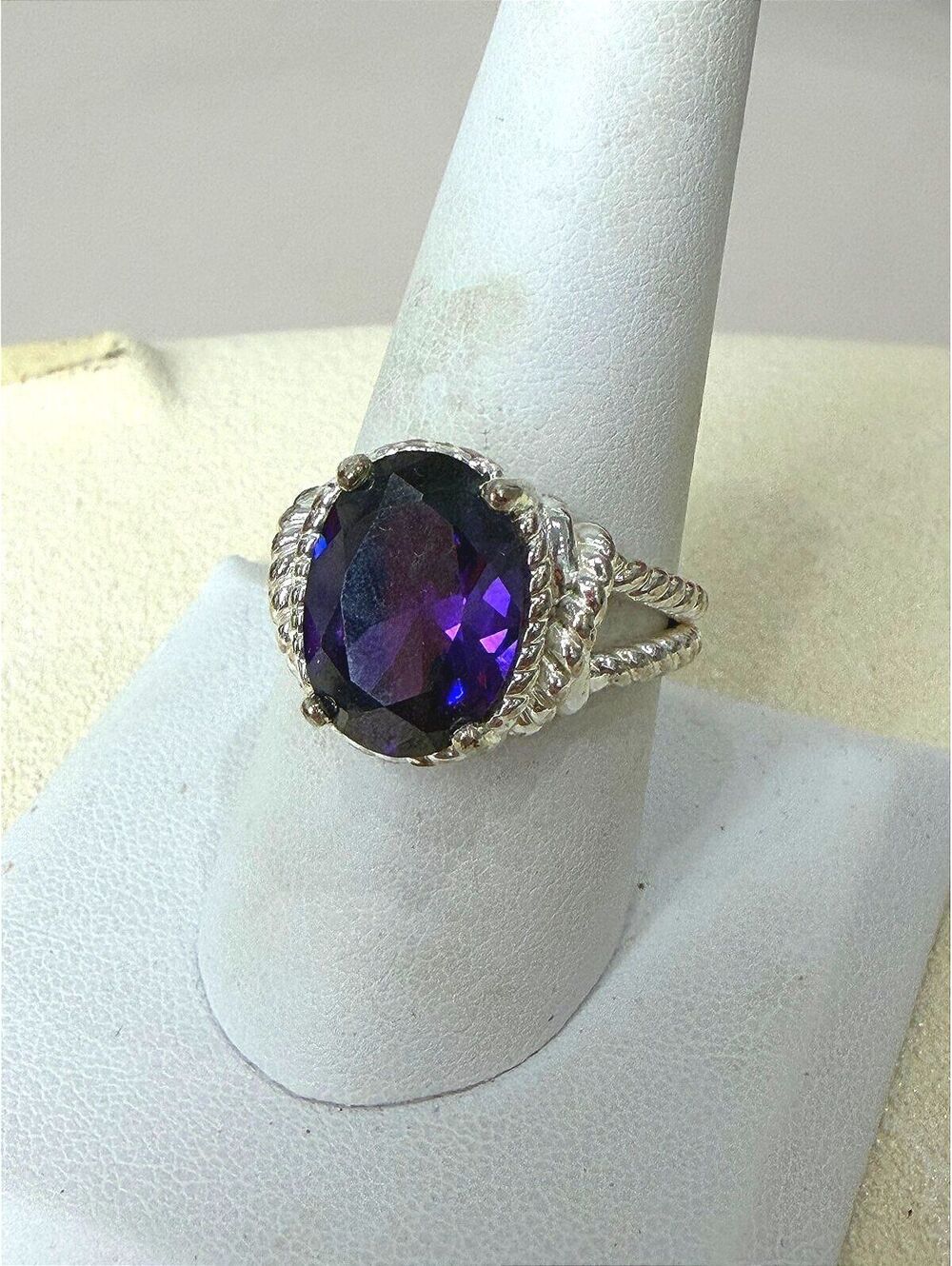 NVC Silver Tone Ring with Large Oval Purple Gemstone Size 9